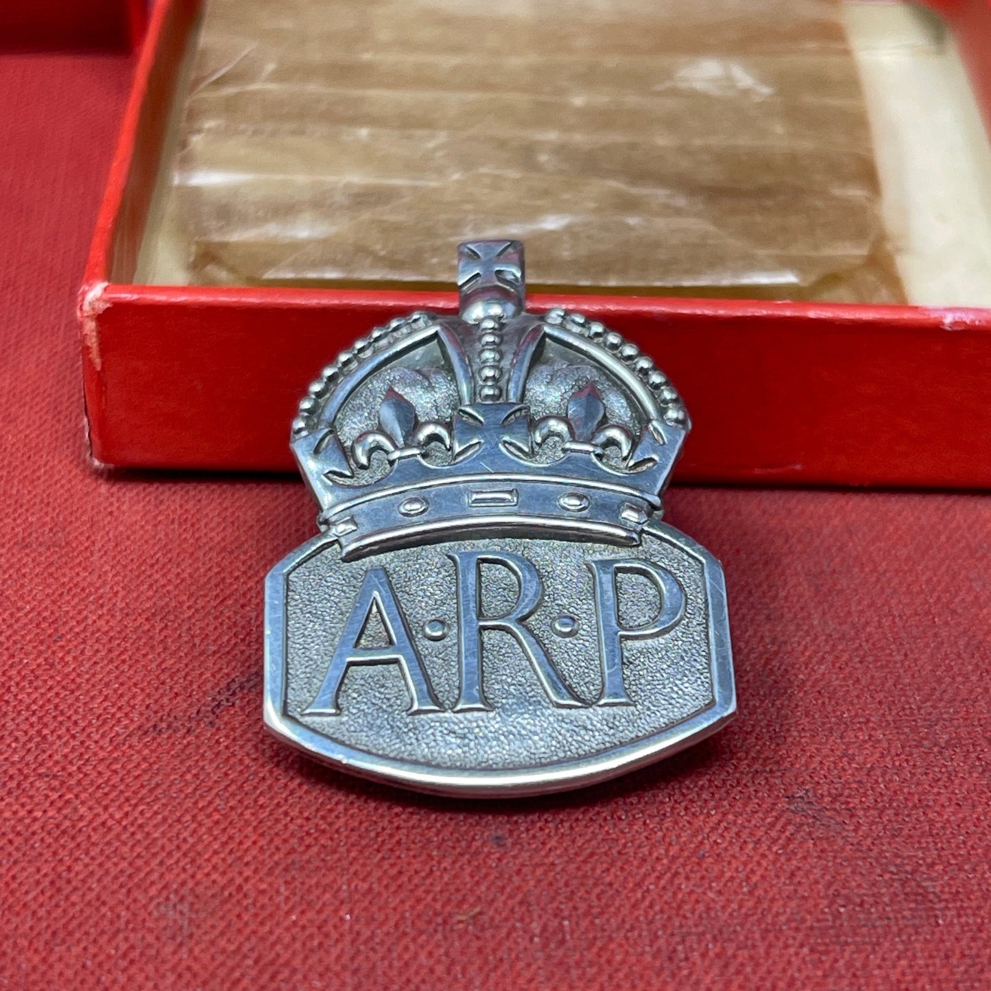 WW2 British Silver Air Raid Prevention Badge & Original box