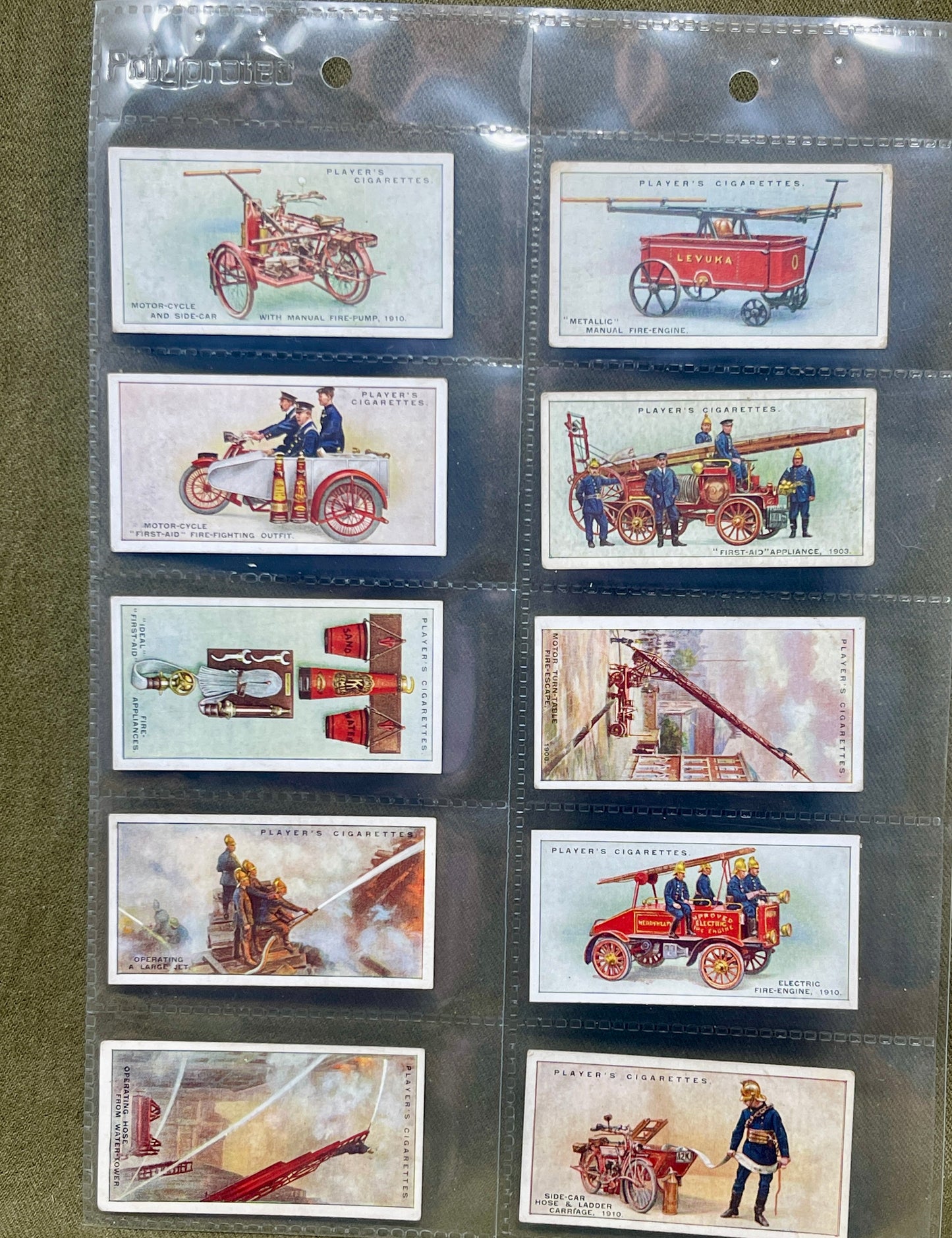 Discover the complete 1936 John Player & Sons "Fire Fighting Appliances" cigarette card set. Featuring 50 detailed cards, this collection showcases various firefighting equipment and techniques, highlighting the evolution of fire safety and the bravery of firefighters