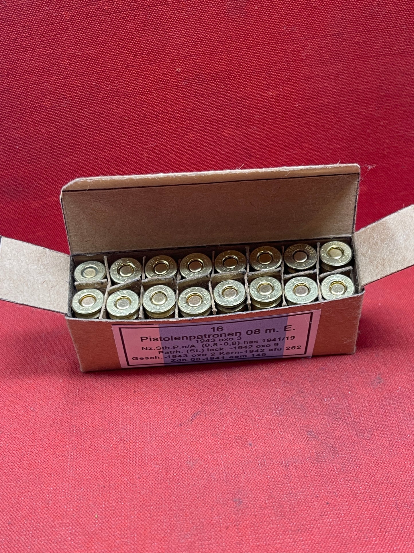 16 x INERT 9mm Luger Pistolenpatronen 08m E 1942 reproduction box