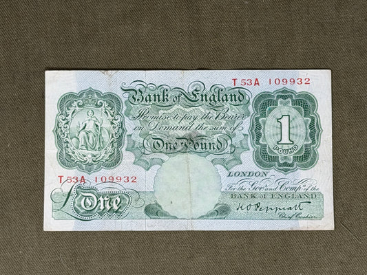 K.O. Peppiatt One Pound Note – Series "A" Britannia (Dugg. B238) T53A109932