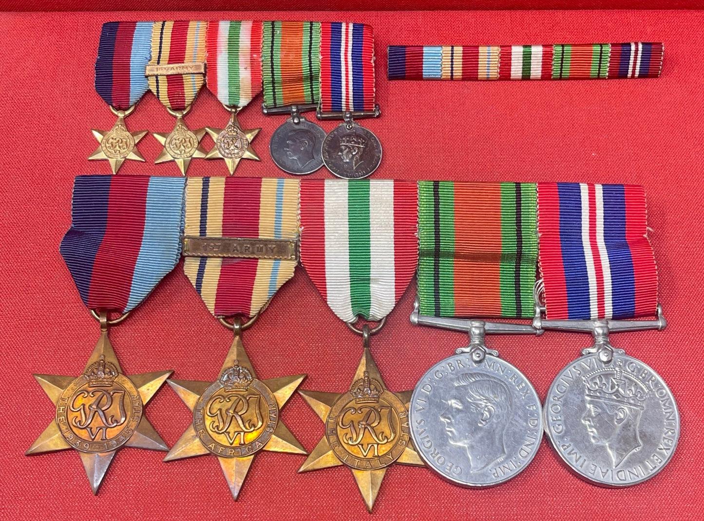 A WWII Medal Group Defence Medal, War Medal, Italy, Africa and 1939-45 Star 