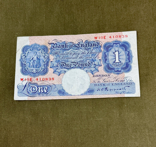 K.O. Peppiatt One Pound Emergency Issue Banknote W10E410838 – British Treasury Note (Dugg. B249)