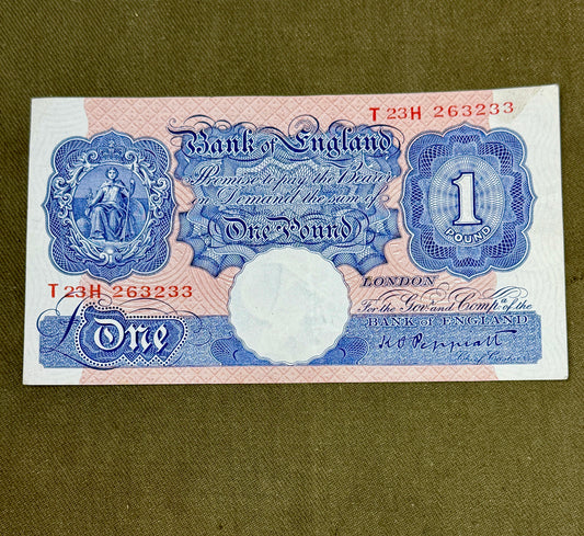 K.O. Peppiatt One Pound Emergency Issue Banknote T23H263233– British Treasury Note (Dugg. B249)