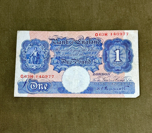 K.O. Peppiatt One Pound Emergency Issue Banknote O63H140977– British Treasury Note (Dugg. B249)
