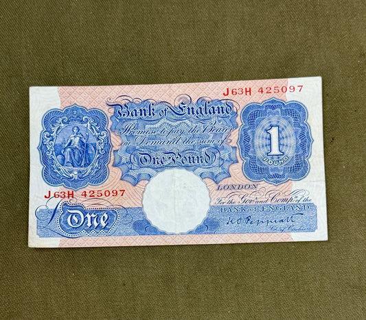 K.O. Peppiatt One Pound Emergency Issue Banknote J63H425097– British Treasury Note (Dugg. B249)