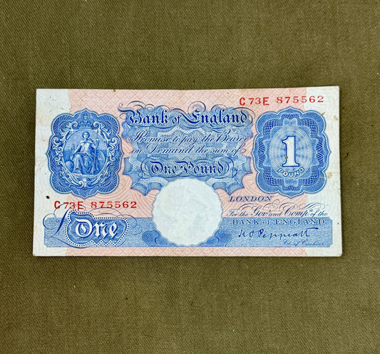 K.O. Peppiatt One Pound Emergency Issue Banknote C73E875562– British Treasury Note (Dugg. B249) )