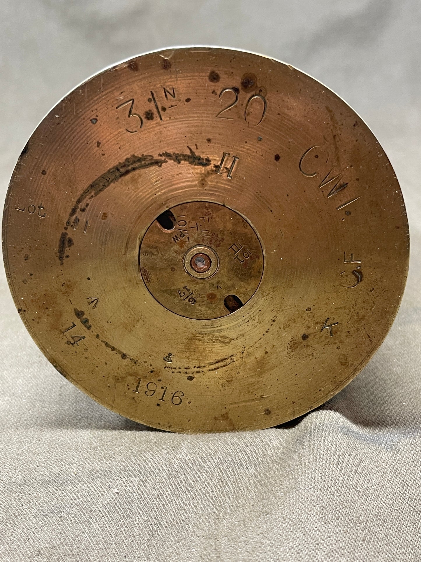 WW1 British 3" Brass Shell Case Dated 1916
