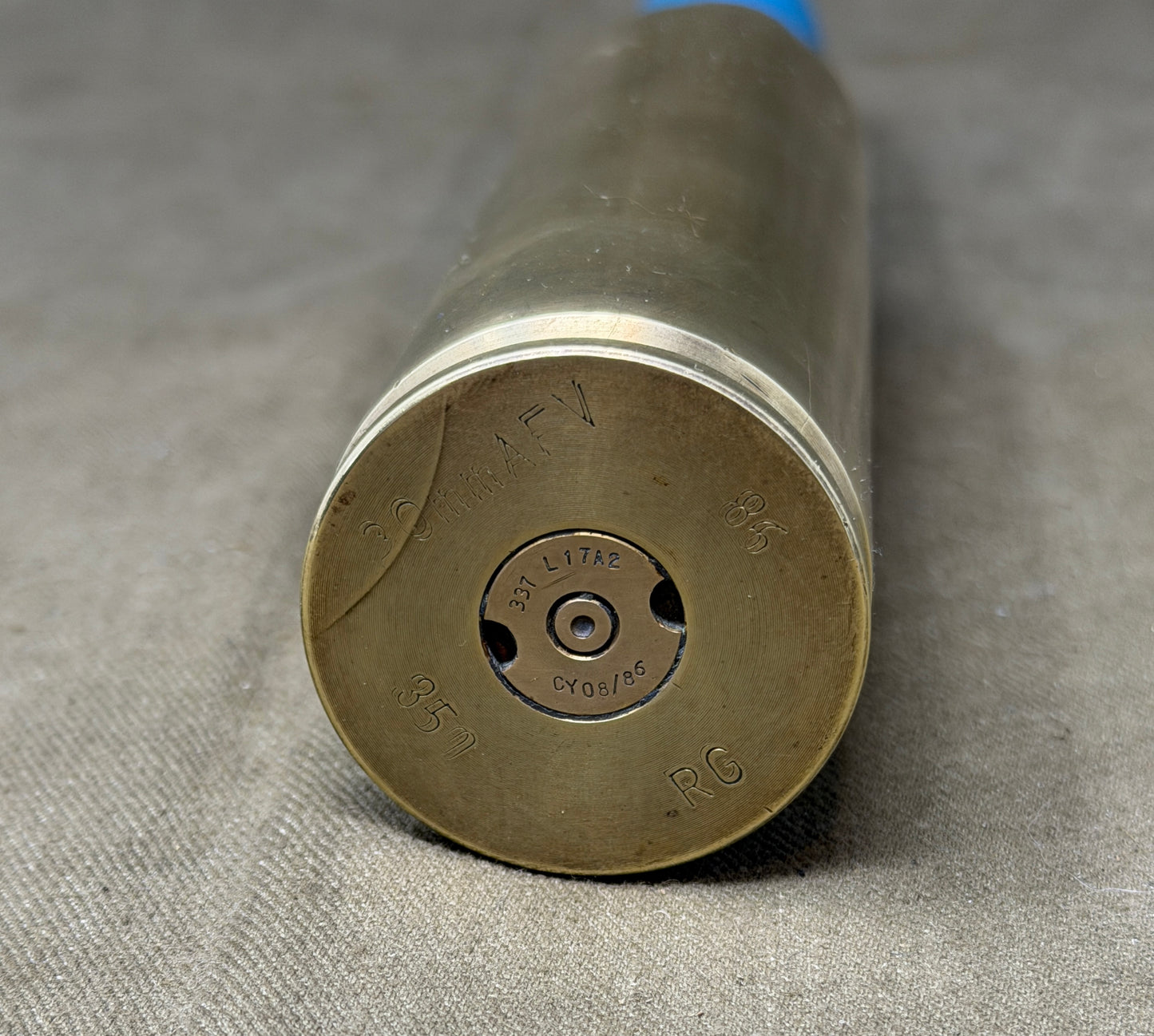 30mm RARDEN AFV Brass Shell Case & Blue TP Projectile | Inert Display Round UK