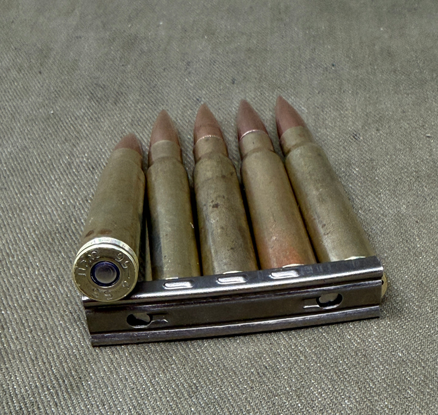 5 x Inert 7.92×57mm 1956 IDF Mauser Rounds on Original Stripper Clip – Deactivated Display Set