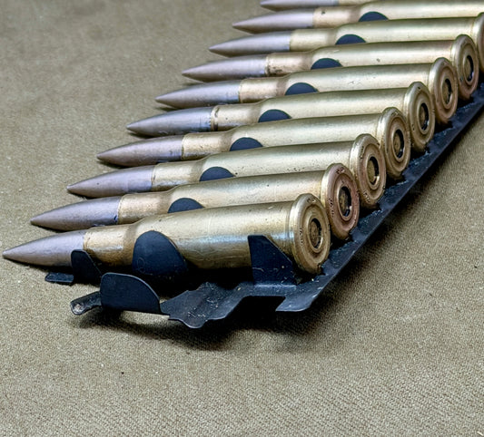 30 × Inert French 8×50mmR Lebel 1948 Rounds on Original 30-Round Hotchkiss Strip – Oil Injected Display Set