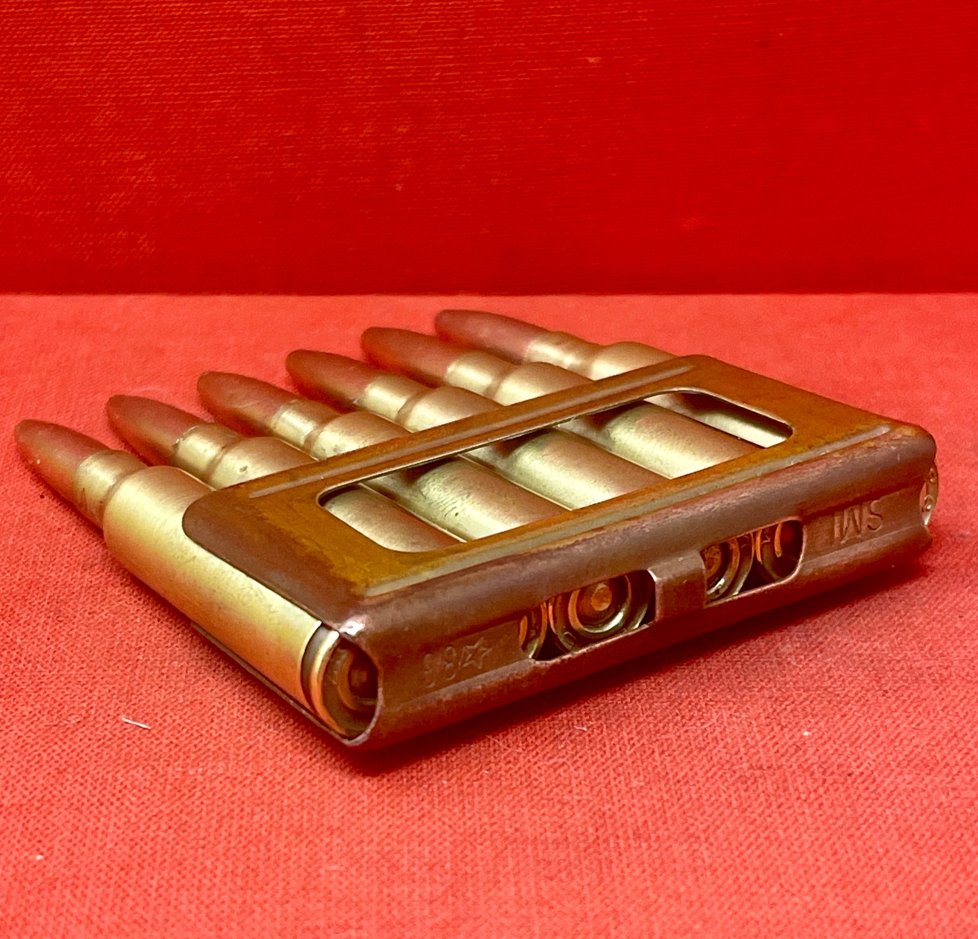 Original WWII 6 x 6.5mm Carcano Rounds in Clip (Inert)