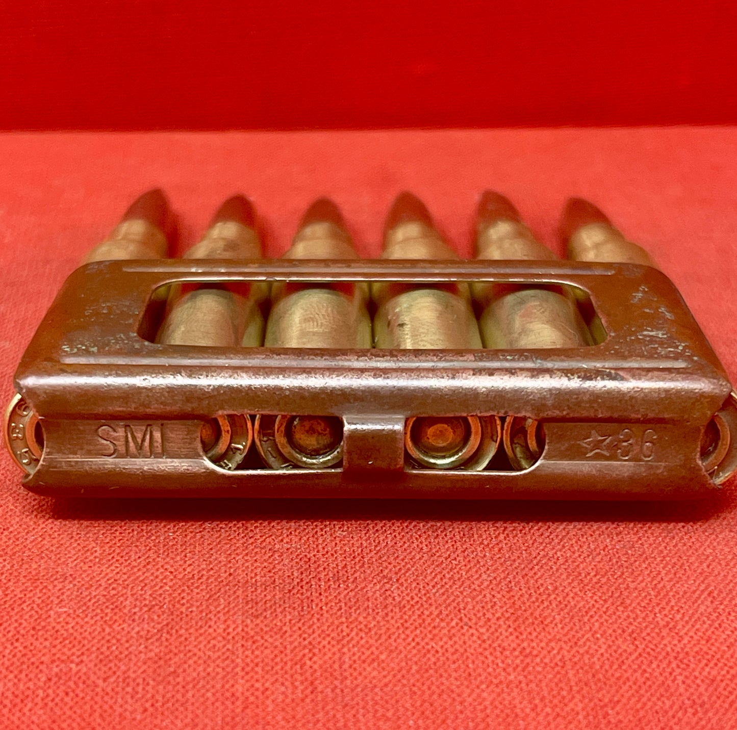 Original WWII 6 x 6.5mm Carcano Rounds in Clip (Inert)