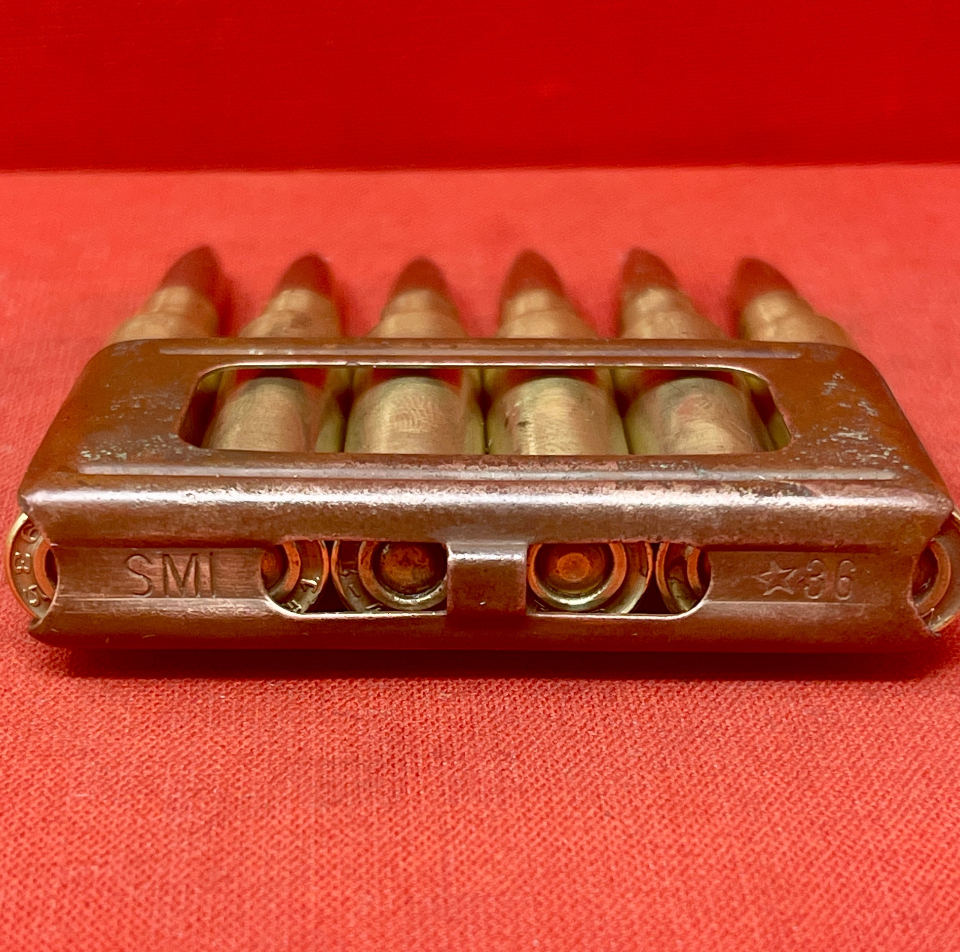 Original WWII 6 x 6.5mm Carcano Rounds in Clip (Inert)