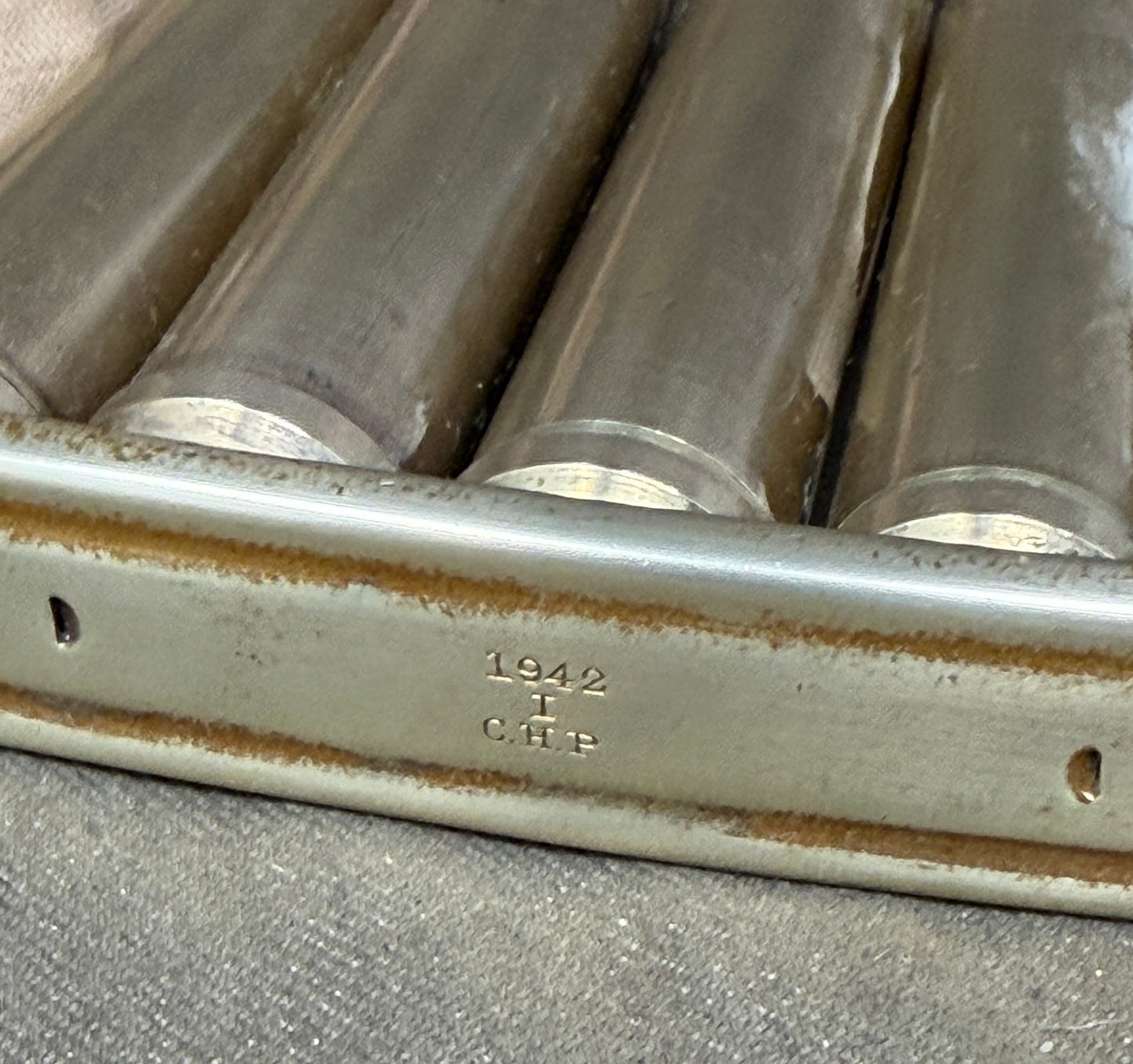 WW2 .55 Boys Anti-Tank Rounds on Clips in Original 1942 Cloth Carry Case – K42 Headstamps (10 Inert Rounds)