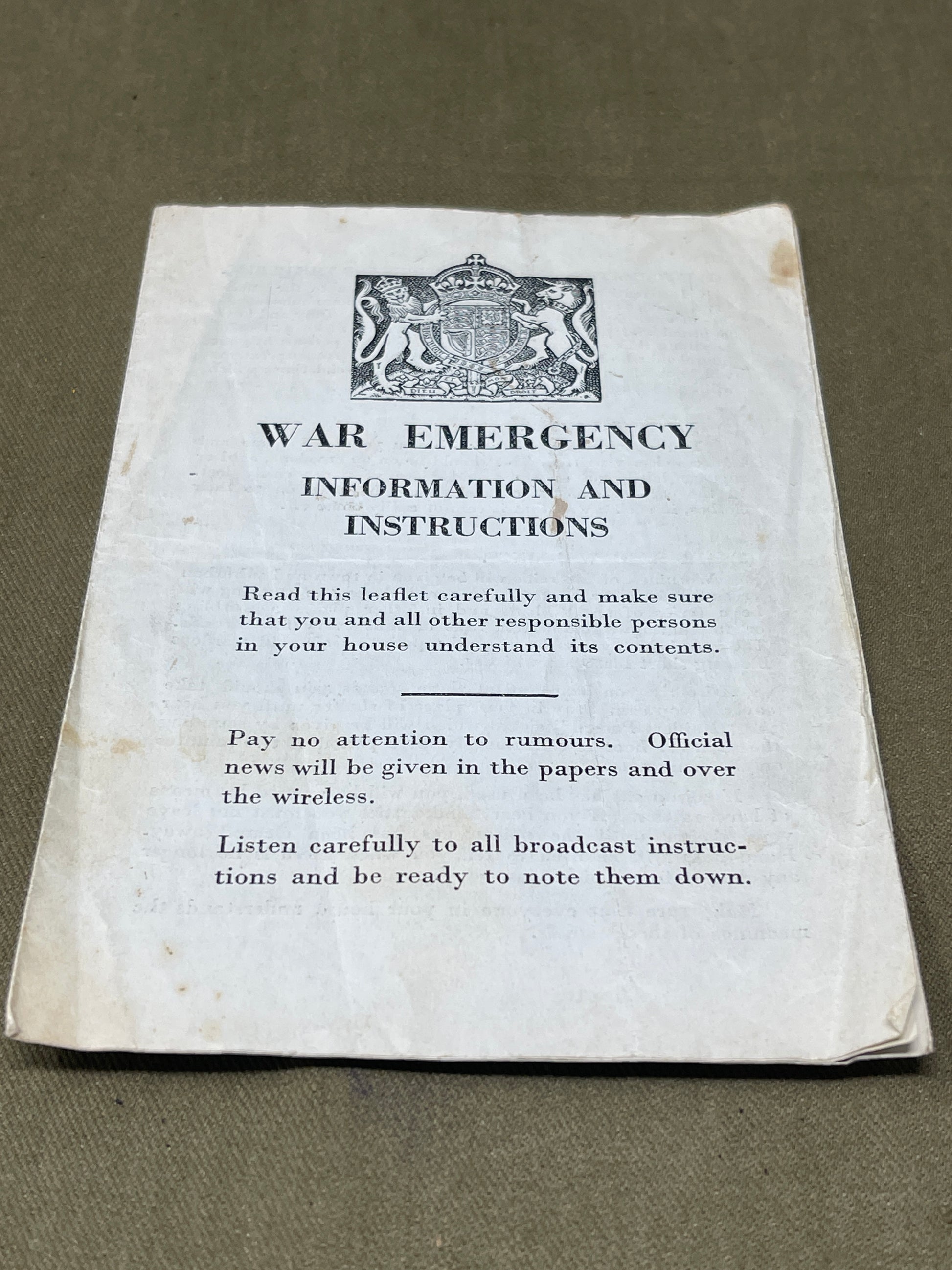 Original World War Two Home Office Booklet, 'Protection of Your Home Against Air Raids'