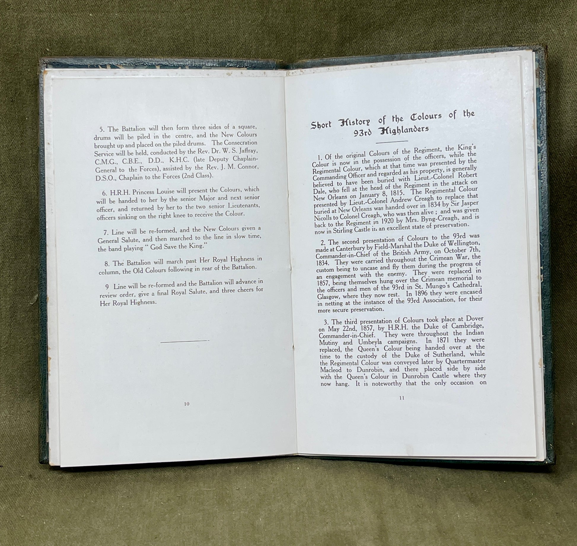 Original Official Program  Presentation of Colours to the 2nd Battalion The Argyll & Sutherland Highlanders 11.30am 15th July 1926