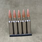 5 × Inert Chrome .308 / 7.62 NATO Cartridges on Stripper Clip – Display Set