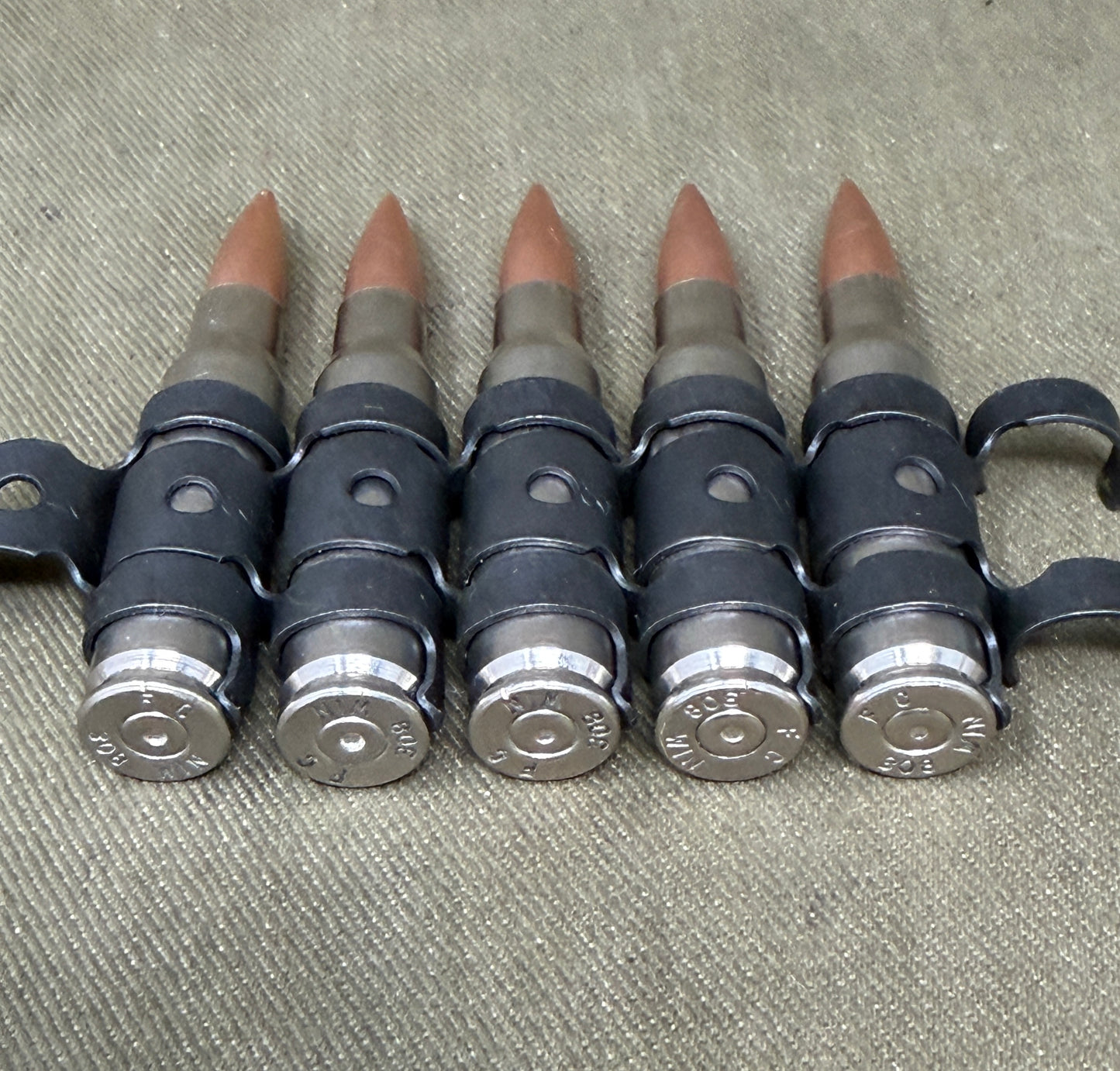 5 × Inert .308 / 7.62 NATO FC Cartridges in M13 Disintegrating GPMG Link