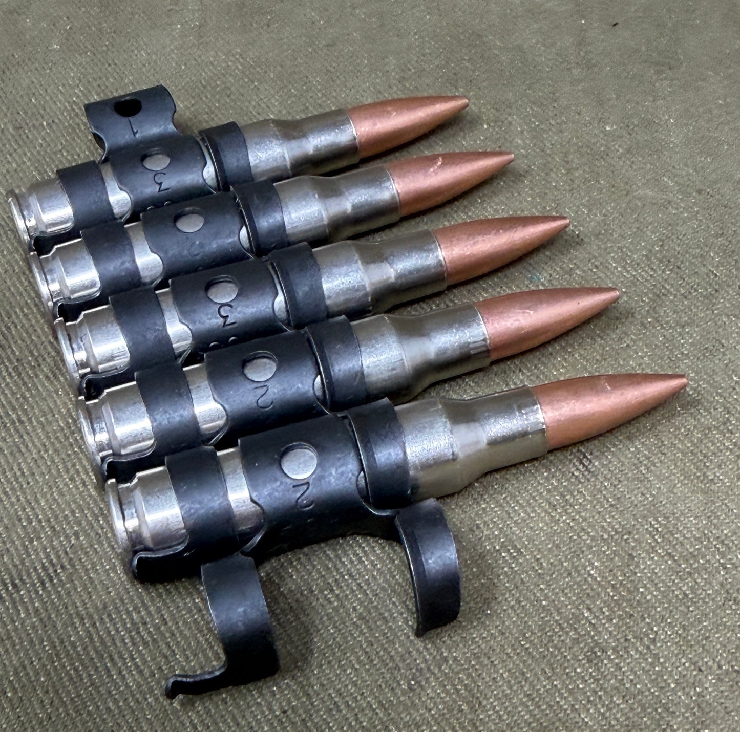 5 × Inert .308 / 7.62 NATO FC Cartridges in M13 Disintegrating GPMG Link