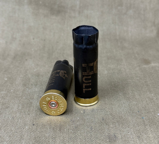 2 x Empty Black Fired Hull Shotgun Cartridge Cases