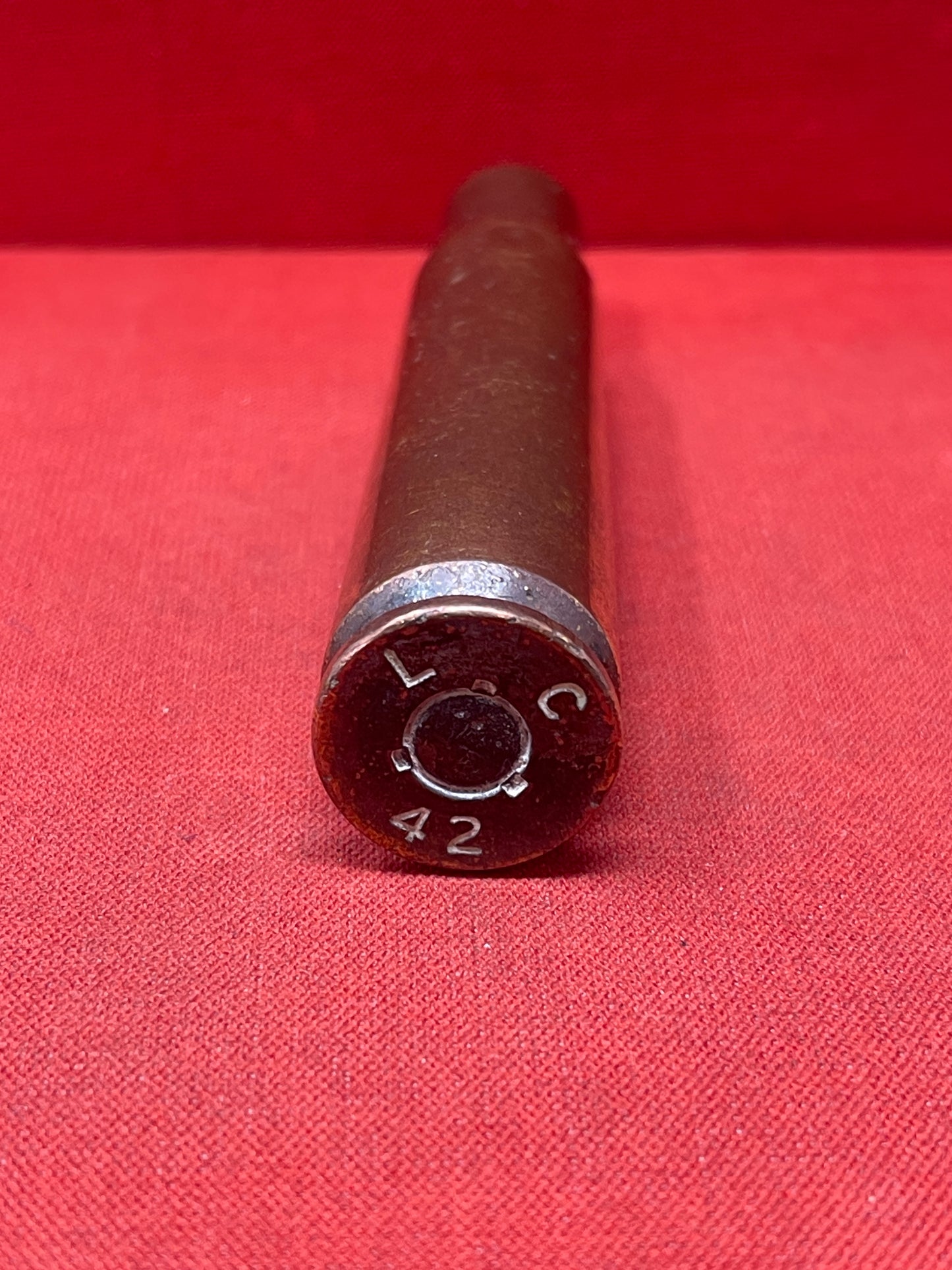 WW2 US 50 Cal Cartridge case. Headstamp SL = St. Louis Ordnance Plant - St. Louis, Missouri.