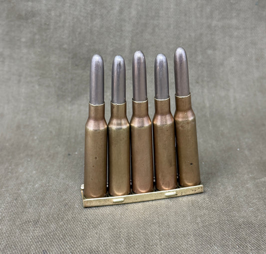 Original Japanese Type 38 Arisaka 6.5mm Inert Rounds on Charger Clip – WW2 / Pre-WW2
