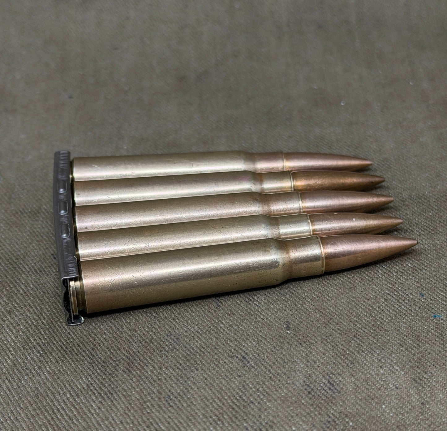 1938 German Mauser 7.92mm Inert Rounds on Original Stripper Clip – P369 Wehrmacht Ammunition