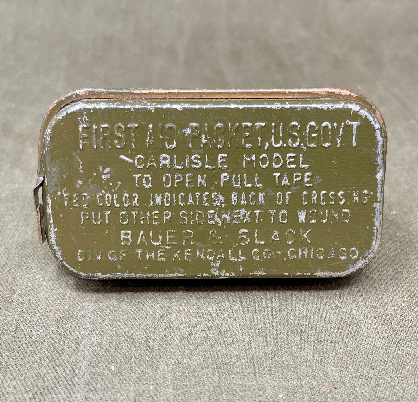 Olive Drab US Army Dressing First Aid Packet US Govt Carlisle Model by Bauer & Black Div of The Kendall Co Chicago 