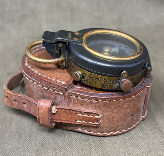 Original British Army Short & Mason Ltd London Mk VII Marching Compass with Leather Case – WWI/Inter-War Military Issue