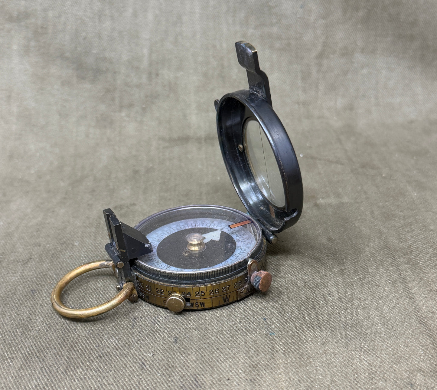 Original British Army Short & Mason Ltd London Mk VII Marching Compass with Leather Case – WWI/Inter-War Military Issue