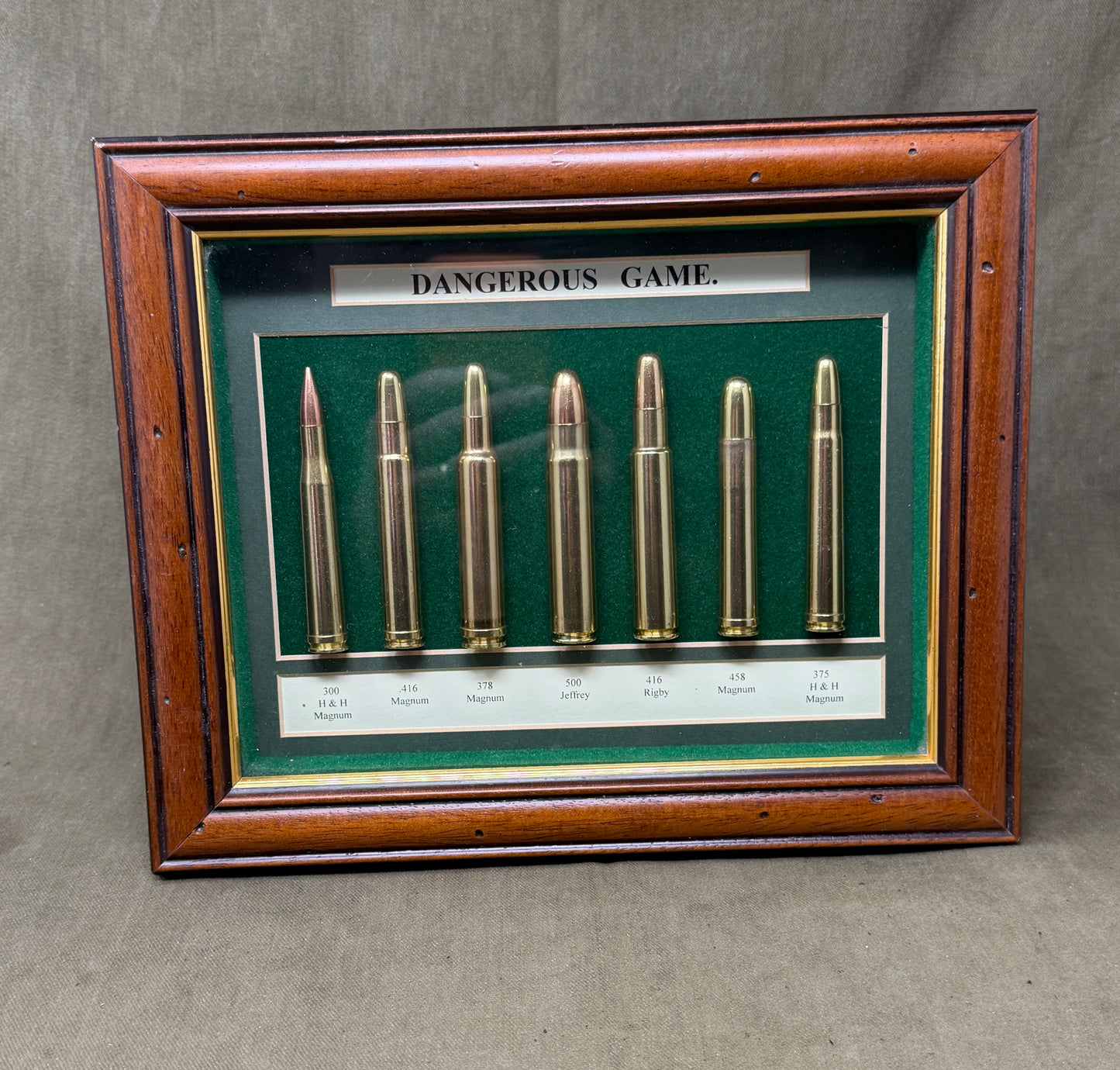 Dangerous Game Framed Inert Cartridge Display – Safari & Big Bore Rifle Calibres