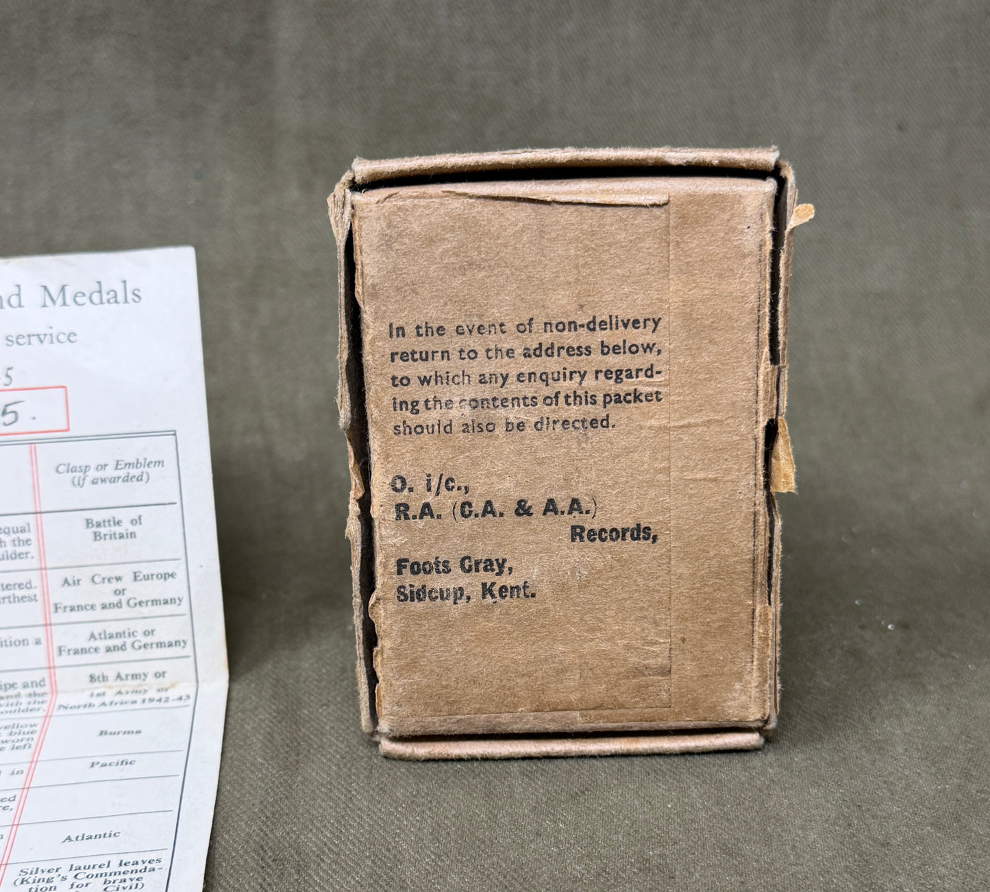 Original WWII Medal Group to Mr S Crawford – Africa Star, Italy Star & Named OHMS Issue Box