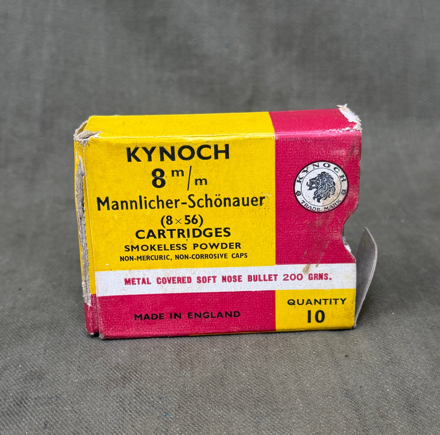 Original Kynoch 8×56 Mannlicher-Schönauer Ammunition Box with 10 Inert Cartridges