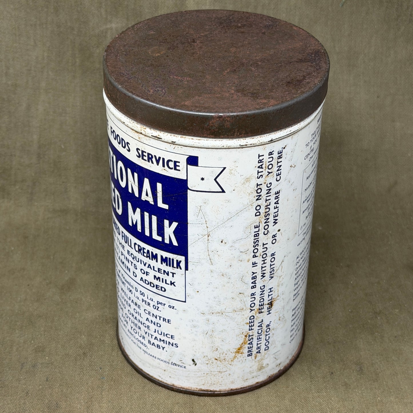 Original British Welfare Foods Service National Dried Milk Tin c1950s