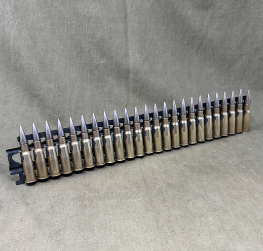 30 × Inert French 8×50mmR Lebel 1948 Rounds on Original 30-Round Hotchkiss Strip – Oil Injected Display Set