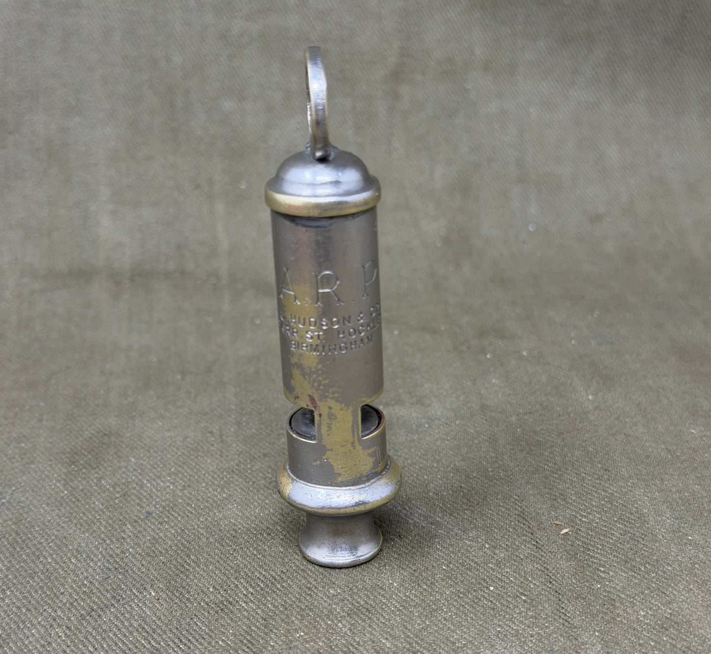 Original WWII British A.R.P. Air Raid Precautions Whistle by J. Hudson & Co, Birmingham