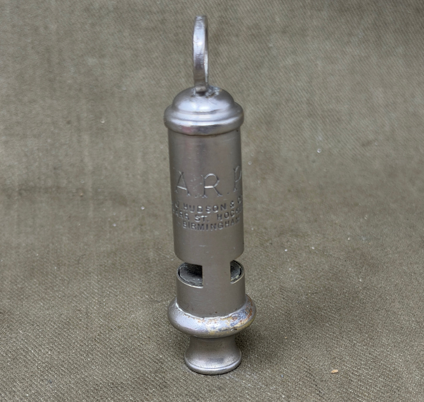 Original WWII British A.R.P. Air Raid Precautions Whistle by J. Hudson & Co, Birmingham