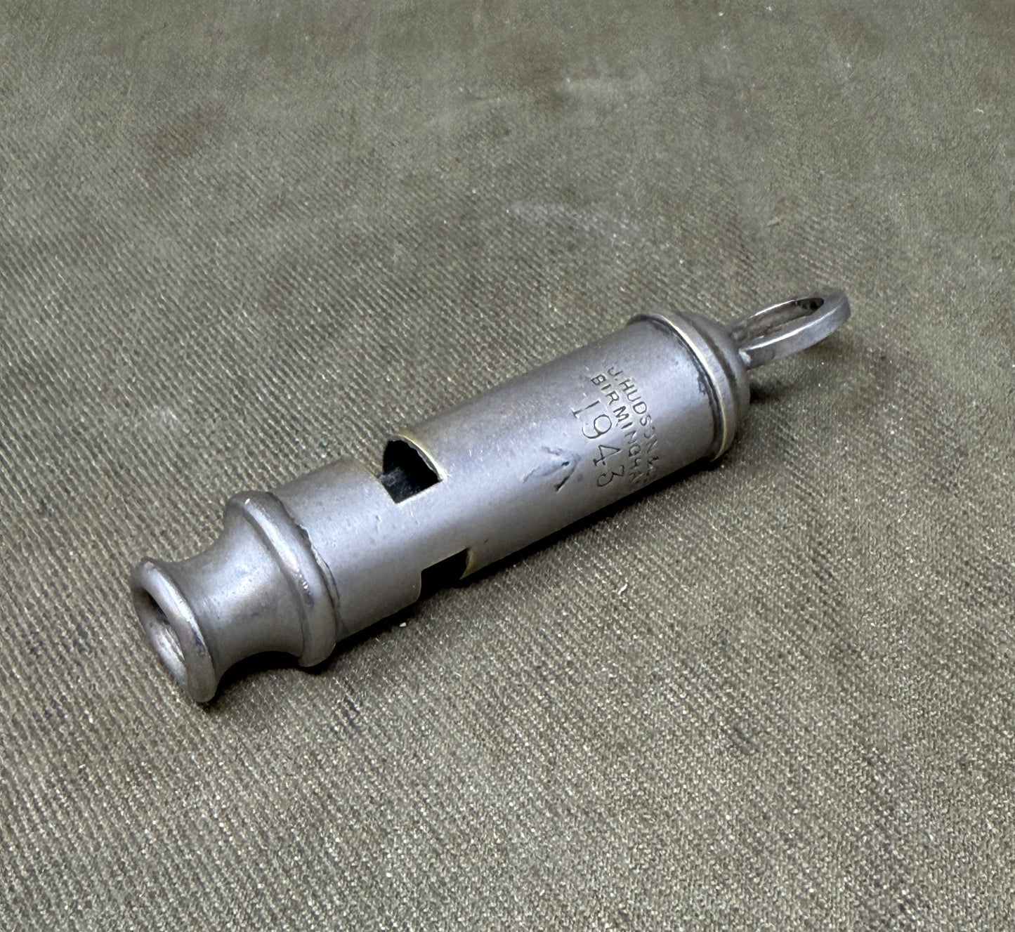 Original WWII British Army General Service Whistle Dated 1943 by J. Hudson & Co Birmingham – Broad Arrow Marked