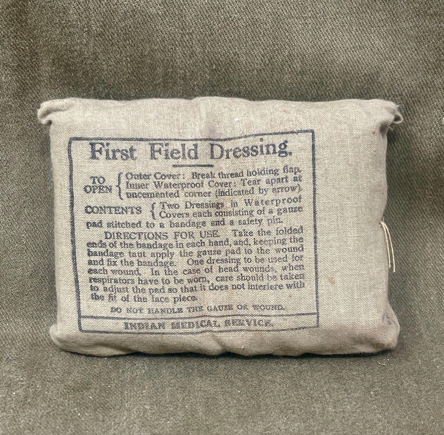 Original WWII Indian First Field Dressing – Indian Medical Service – Unopened Wartime Issue
