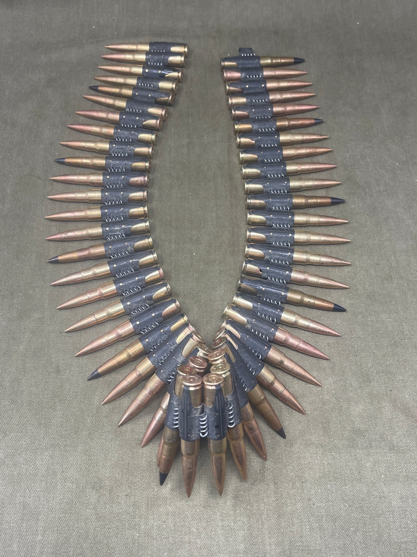 WWII Wehrmacht 50 x Inert 7.92mm MG34/MG42 Belt – Stamped, Belgian-Sourced, Rare Headstamps