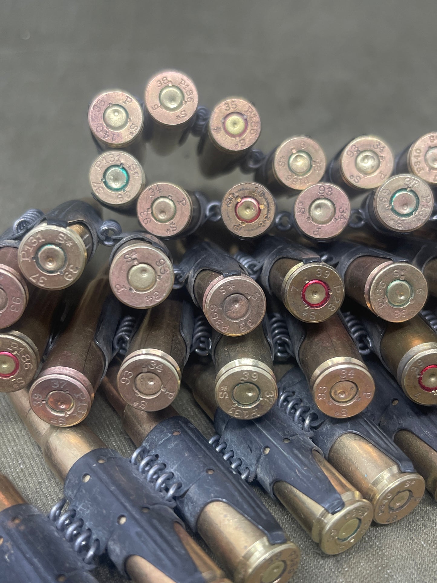 WWII Wehrmacht 50 x Inert 7.92mm MG34/MG42 Belt – Stamped, Belgian-Sourced, Rare Headstamps