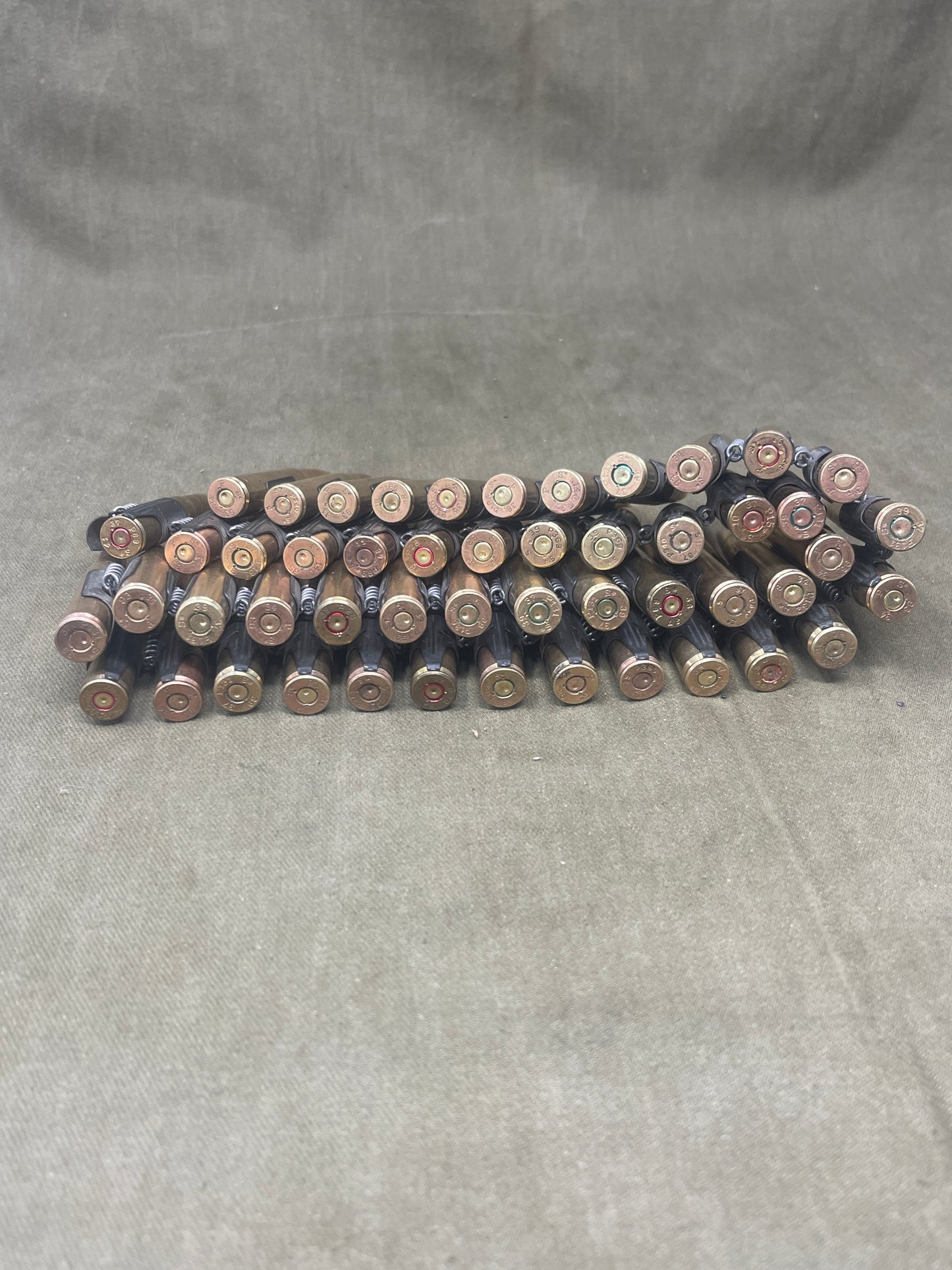 WWII Wehrmacht 50 x Inert 7.92mm MG34/MG42 Belt – Stamped, Belgian-Sourced, Rare Headstamps