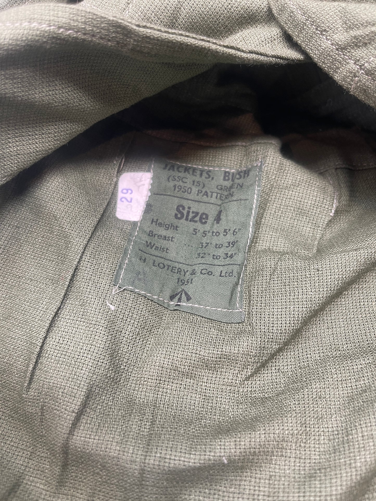 1950 Dated British Army Jungle Green  Bush Jacket  Size 4