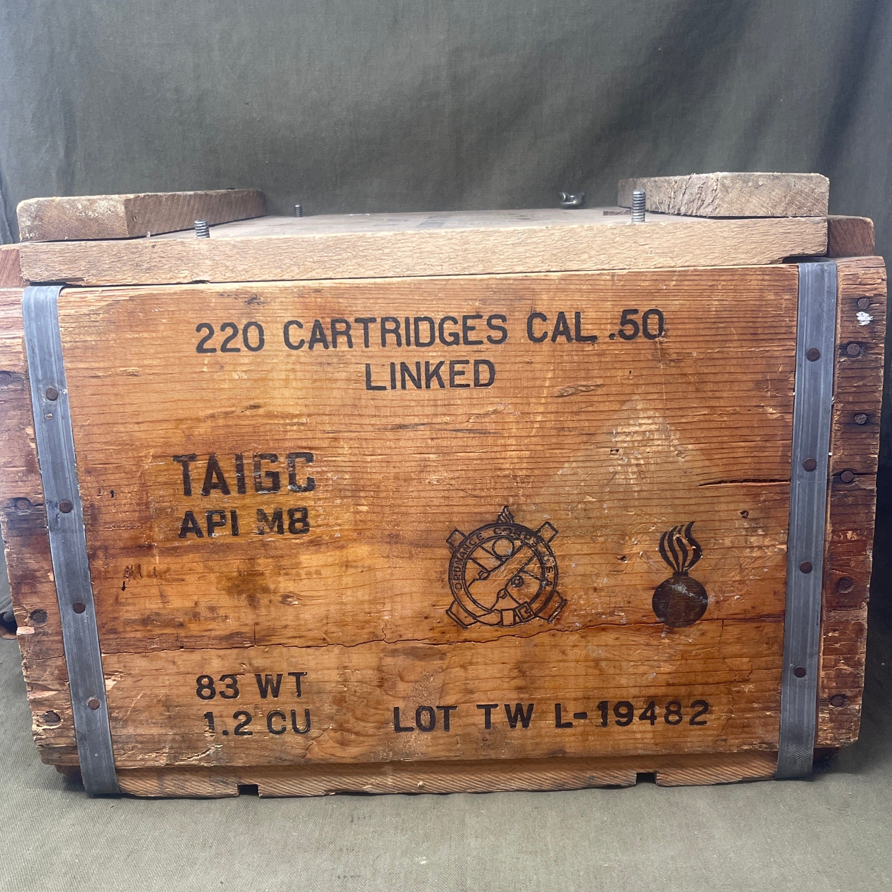 200 Rounds 50 Box US Army 1948 .50 Cal Wooden Ammunition Box 220 Cartridges
