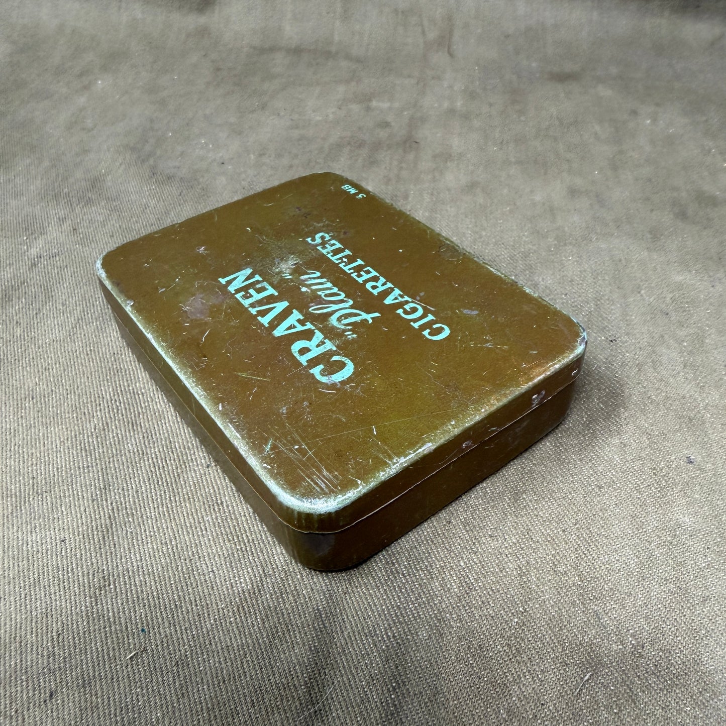 Original WWII British Army Craven Plain Cigarettes Ration Tin – 3 MB Marked
