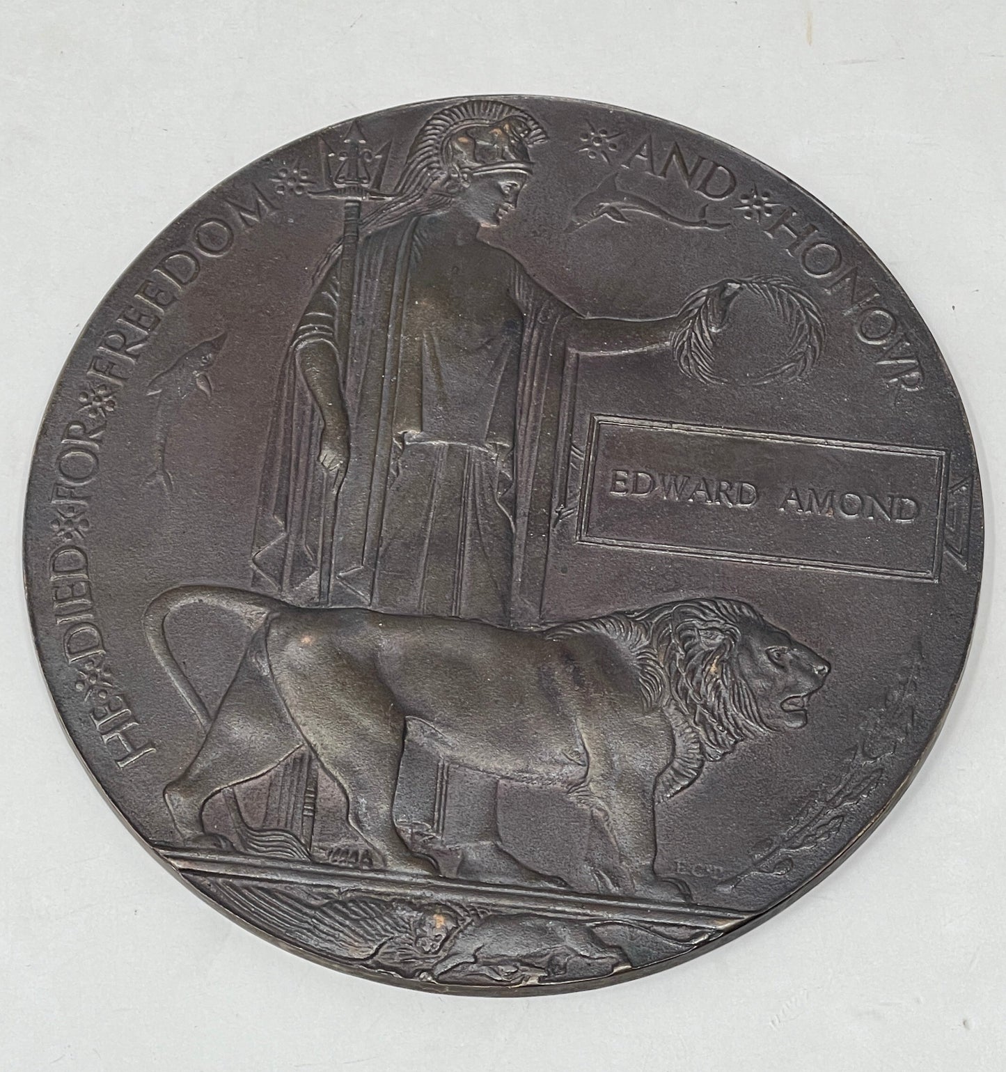 10345 L/Cpl Edmund Amond Memorial Plaque ( Death Penny )