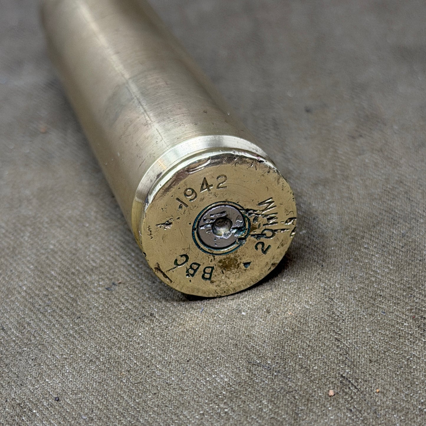Original British WWII 20mm Hispano Fired Brass Case – BBC 1942 Dated