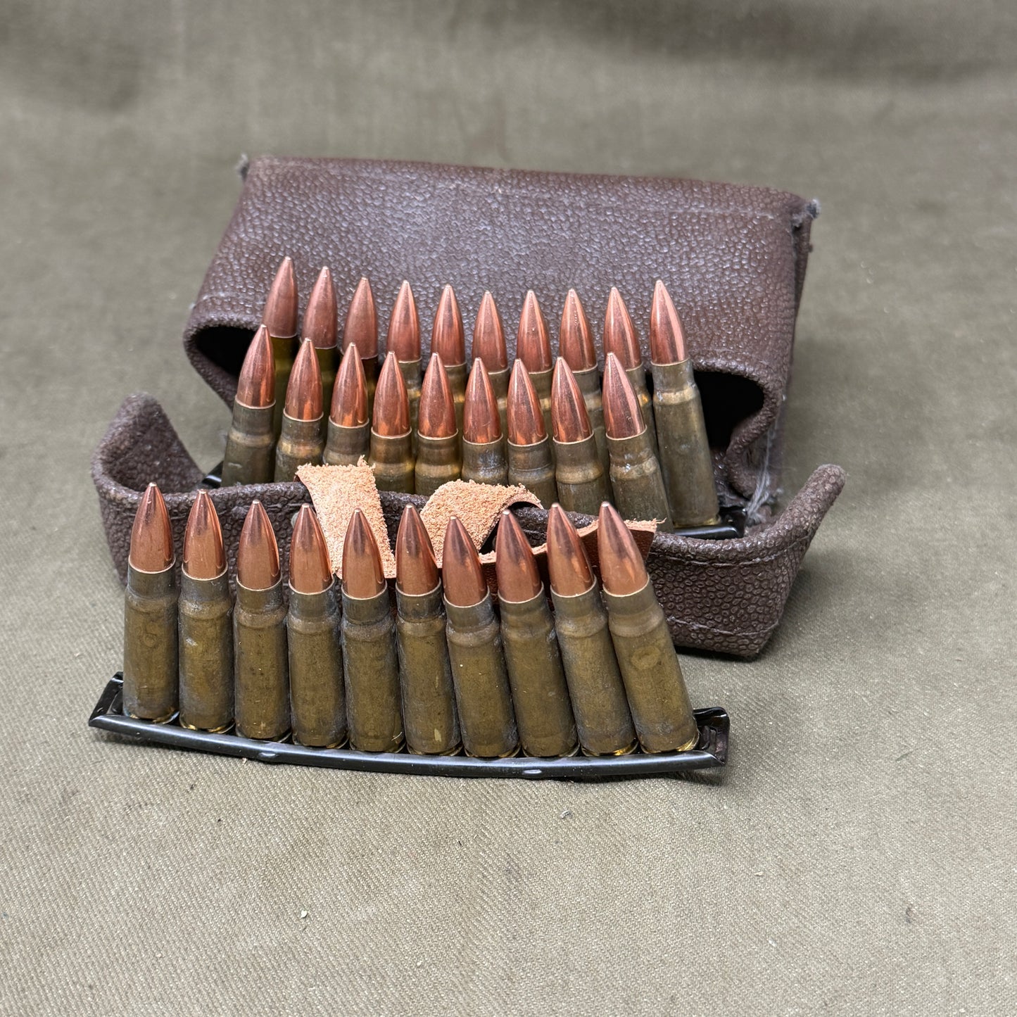 Original Soviet SKS Ammunition Pouch with 3 Stripper Clips & 30 x 7.62×39 Inert Cartridges