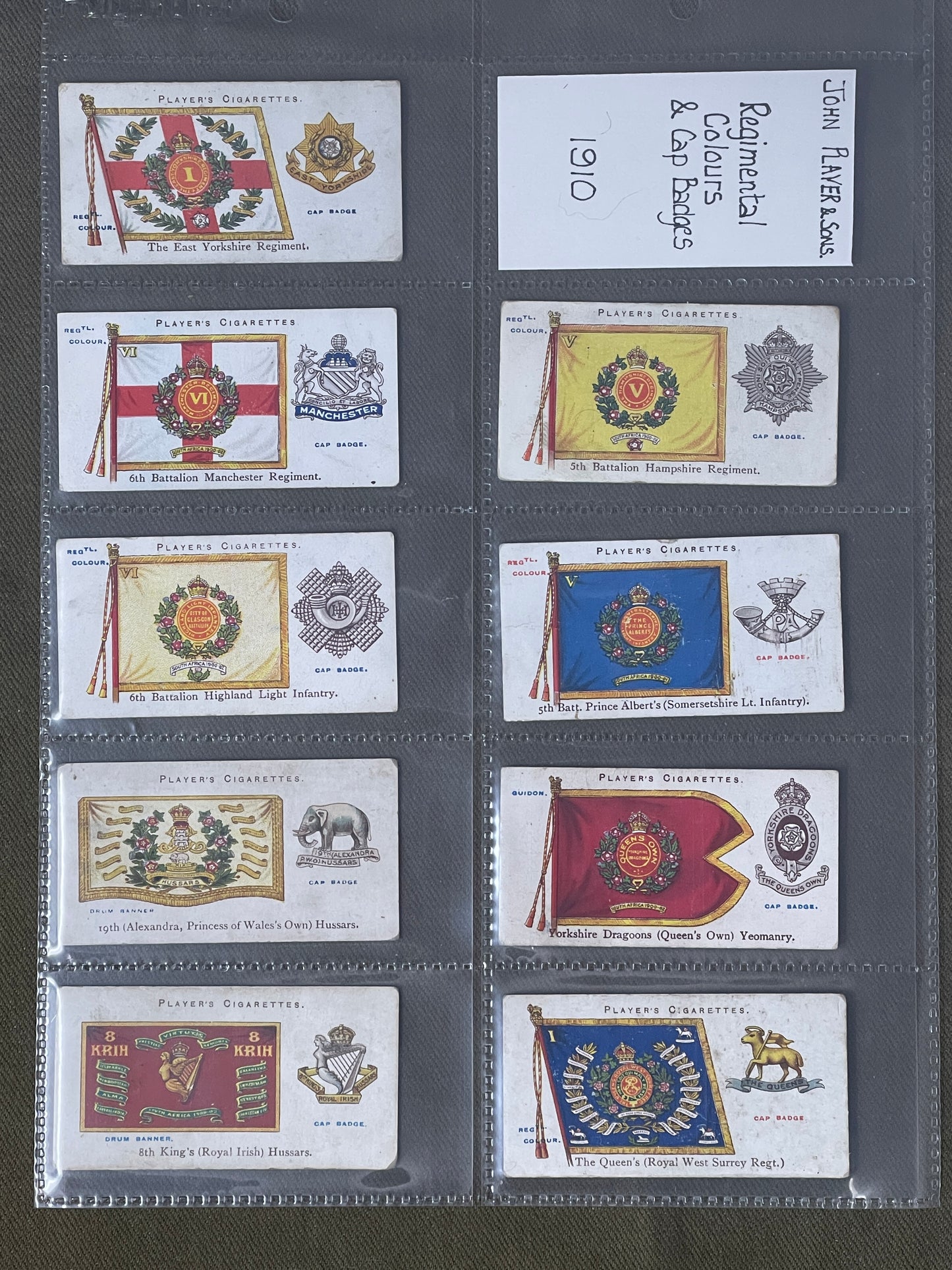 John Player & Sons Regimental Colours & Cap Badges 1910 Cigarette Cards