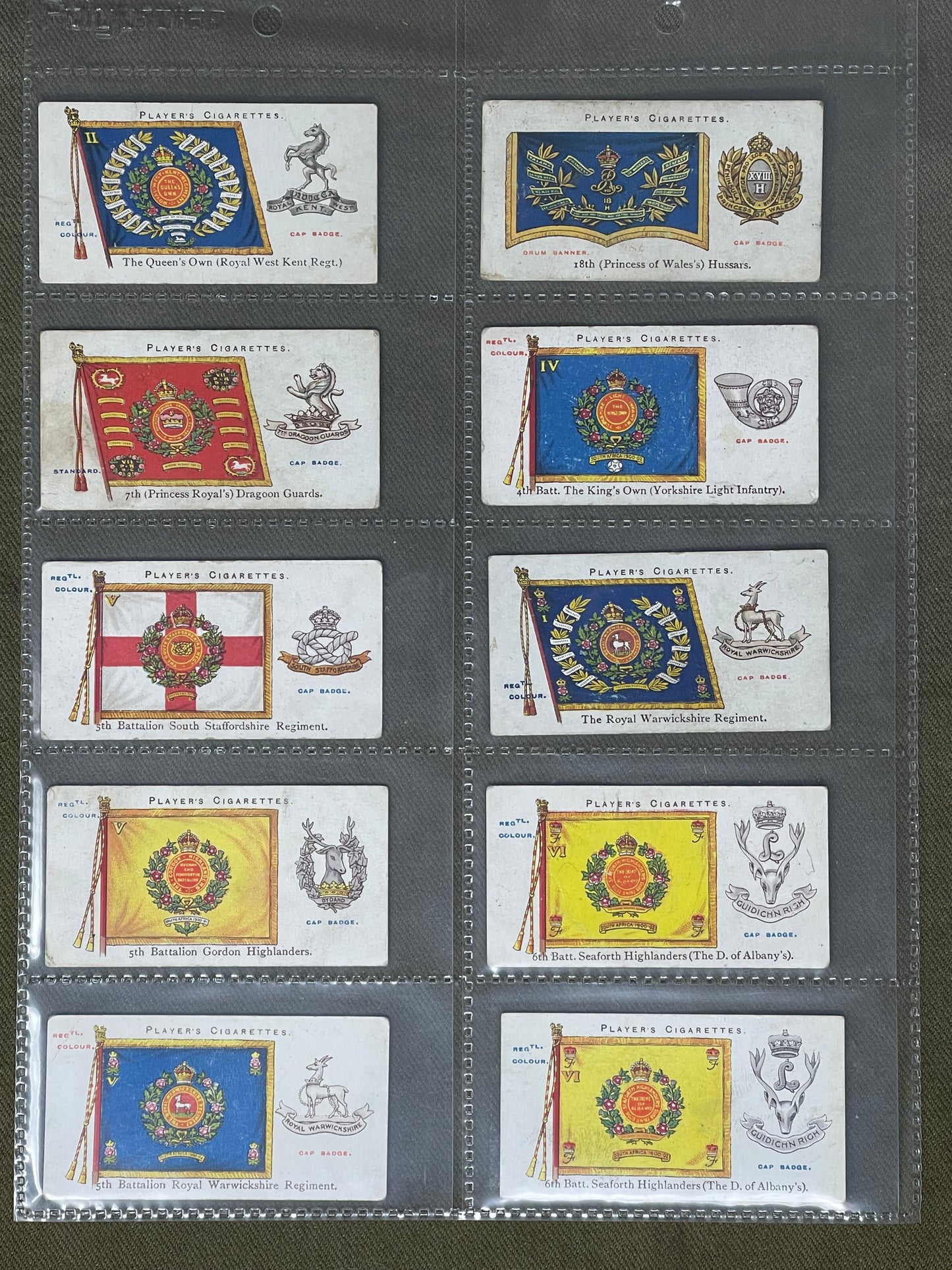 John Player & Sons Regimental Colours & Cap Badges 1910 Cigarette Cards